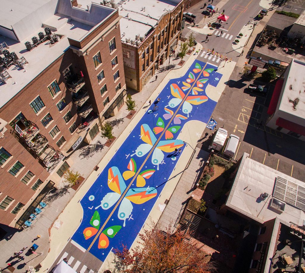 Butterfly mural in Asheville, NC, by Sound Mind Creative. Photo by Justin Mitchell.
