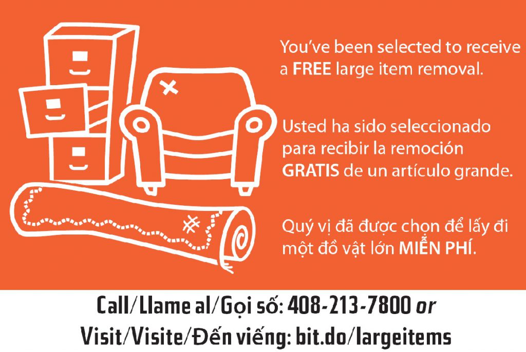 A postcard from the City of San Jose tells residents they've been accepted for free large item removal