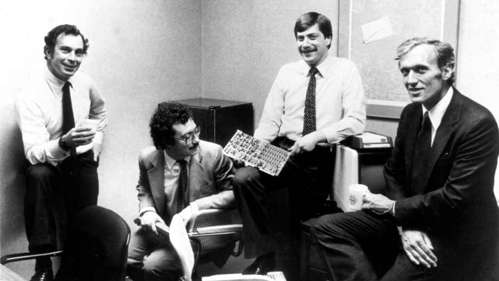 Photo of Mike Bloomberg with the co-founders of his new company.